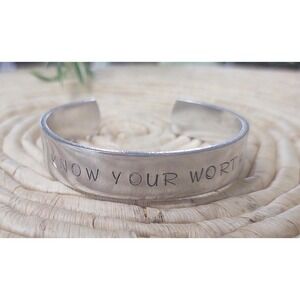 KNOW Your Worth Hand Stamped, 6 Cuff Bracelet, Adjustable Ships from the USA